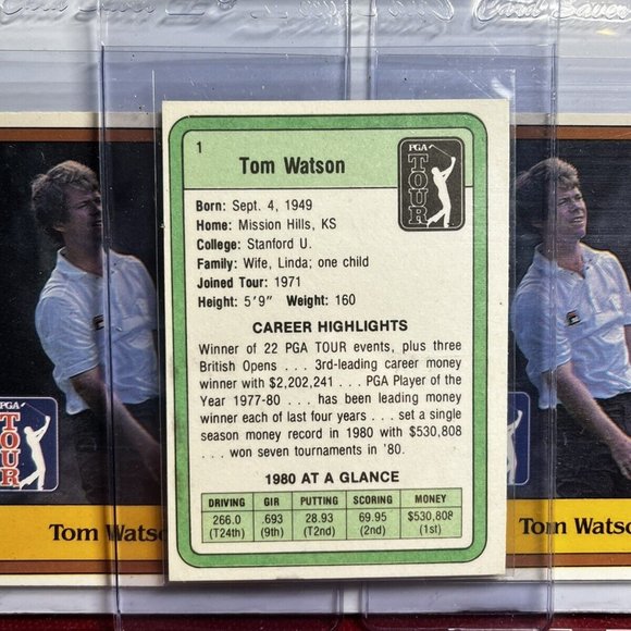 5 Pack Fresh TOM WATSON 1981 DONRUSS GOLF Card #1 - ROOKIE CARD LOT HOF ! - Picture 2 of 2
